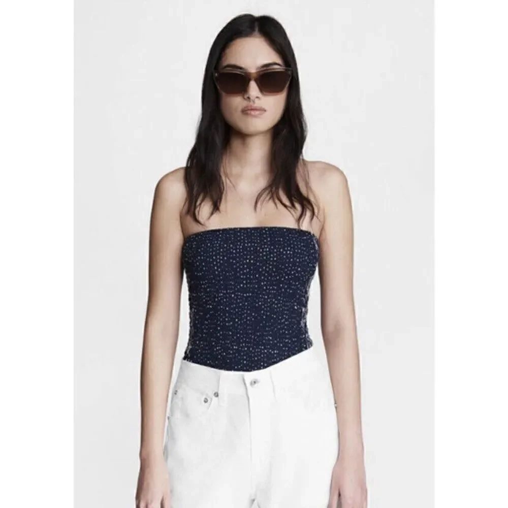 RAG & BONE New York Aster Strapless Smocked Printed Bodysuit Top Women’s Size 8